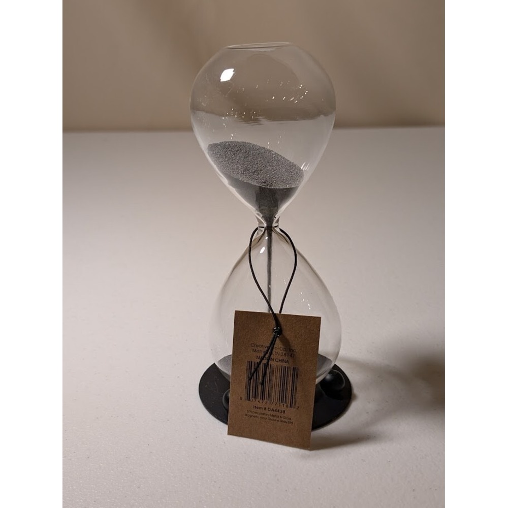 Creative Co-Op‎ 5" Decorative Metal & Glass Magnetic Hourglass w/ Gray Sand
